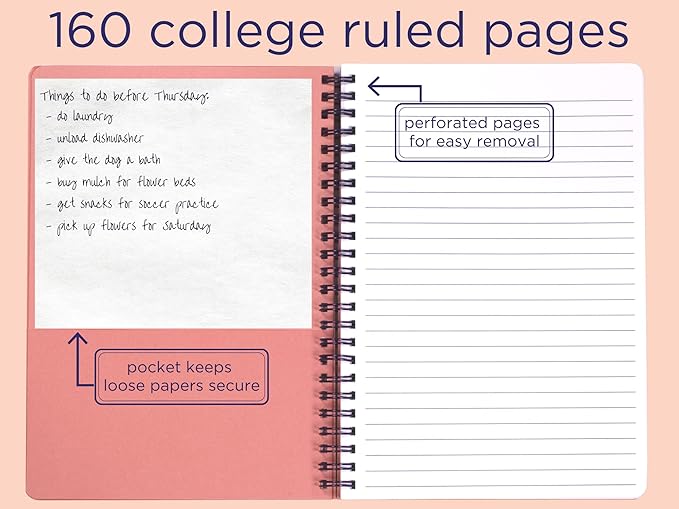 Steel Mill & Co Cute Mini Spiral Notebook, 8.25" x 6.25" Journal with Durable Hardcover and 160 Lined Pages, Floral Vines