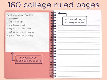 Steel Mill & Co Cute Mini Spiral Notebook, 8.25" x 6.25" Journal with Durable Hardcover and 160 Lined Pages, Floral Vines