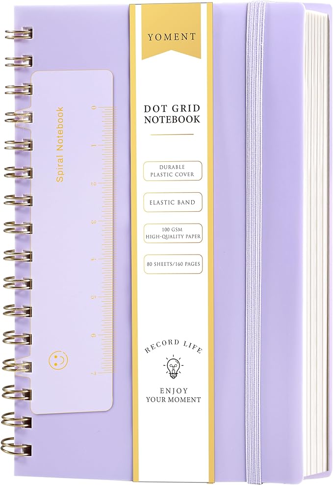 Dot Grid Spiral Notebook A5 Spiral Bullet Dotted Journal 160 Pages Thick Dot Paper Notebooks Plastic Hardcover Spiral Notebook 5x7 Wire Bound Notebooks for Note Taking School Office Supplies,Purple