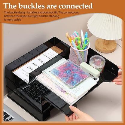 8 Pcs Stackable Letter Tray Rectangular Plastic Desk Organizer 13 x 9.5 x 2.6 in Paper Holder File Tray Accessories Rack for Desktop Office Desk Drawers (Black)