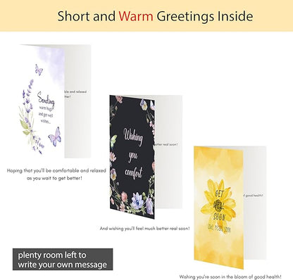 24 Pack Floral Get Well Cards with Self-adhesive Envelopes, 4"x6" Boxed Prefilled Greeting Note Cards to Friends, Relatives or Loved One, 24 Unique Designs