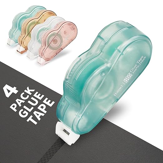 4 Pack Double Sided Tape Roller for Crafts,Adhesive Glue Runner for Scrapbooking,Journaling Home School Office Supplies,Scrapbook Tape,0.23IN x 39FT