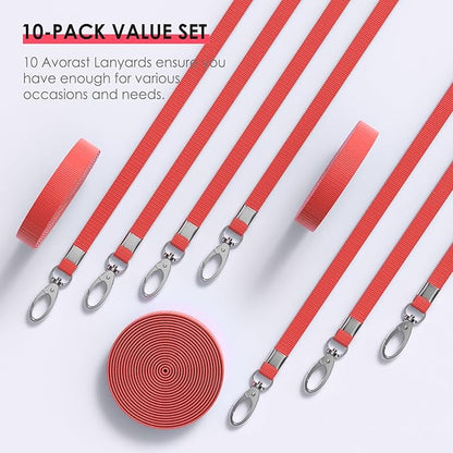 10 Pack Lanyards for ID Badges, Cruise Ship Cards, Keys, Keychain, Long-lasting Neck lanyard Strap with Clasp, Cruise Badge Key Lanyards for Men, Women, Teachers, Kids (Red)