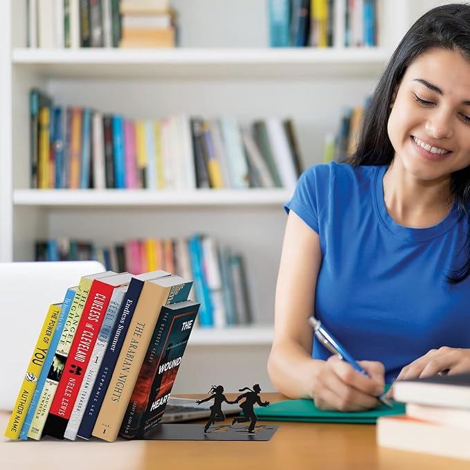 Artori Design Book Ends to Hold Books Heavy Duty - Hidden Metal Bookends for Shelves Desk or countertop - Bookend Book Holder for Home Decorative - Gift for Book Lovers and Home Decor (Runaway)