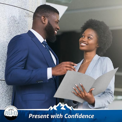 FILE-EZ Two-Pocket Folders, Gray, 125-Pack, Textured Paper, Letter Size (EZ-32430)