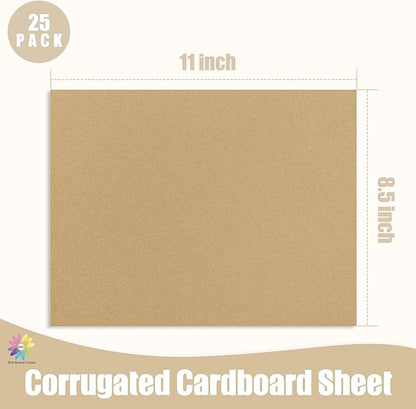 Mat Board Center, 25 pack 8.5x11 Brown Cardboard sheet, 1/8 inch thick, Flat Corrugated Cardboard Inserts for Packing, Shipping, Mailing, Cardboard Backing, Art Craft Card Board