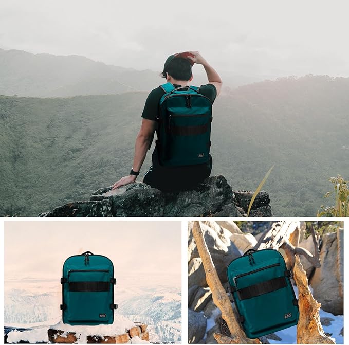 Travel Backpack 17L Lightweight Casual Small Carry-on Daypack 15-inch Laptop Notebook, Underseat Overnight Weekender, Bluish Green