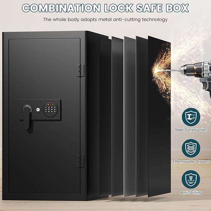 5.0 Cuft Fireproof Document Safe Box : Home Safe Fireproof Waterproof With Removable Drawer & Shelf Programmable Keypad Smart Alert Security Digital Office Safe Box For Money Jewelry