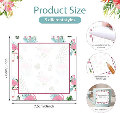 9 Pieces Summer Flamingos Sticky Notes 3x3 Inch Adhesive Summer Flamingos Memo Notes Self-Stick Note Pads for School Office Home Supplies Students Teachers Present