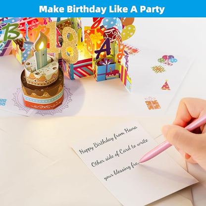 Gumry 18TH Musical Birthday PopUp Card, Blowable Colorful Light Candle 3D Cards with Song, Applause Cheers Sound, Greeting Cards Birthday Gifts Decorations for Women Men Turning 18 Years Old