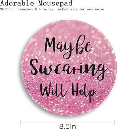 Gctriki Computer Mouse Pad, Funny Pink Round Mouse Pads for Desk Travel Work Laptop Gaming, Cute Pink Home Office Supplies Desk Accessories Decor Inspirational Gifts for Women