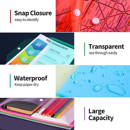 LEOBRO Plastic File Folders, 12 PCS Plastic Folders for Document, A4 Size Plastic Envelopes with Snap Closure, Clear File Folders Document Folders File Bags for School Office, Filling Product