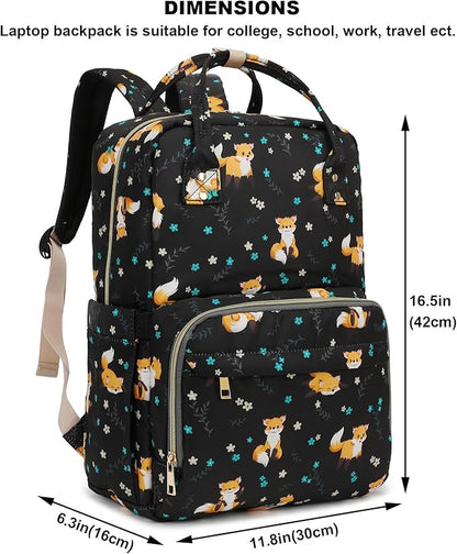 Fox Laptop Backpack College Bookbag School Backpack for Women Girls, Travel Backpack 15.6 Inch Computer Backpacks