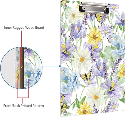 WAVEYU Cute Hardboard Office Clipboard, Clipboard with Low Profile Clip Designed for Students Classroom School and Office Use(12.5"x9"), Yellow Flower