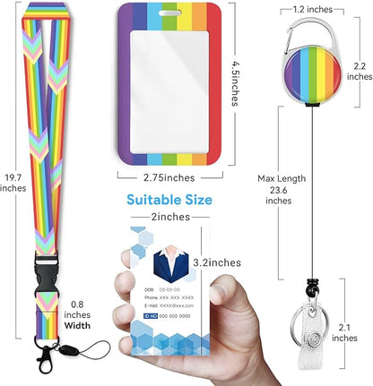 Rainbow Vertical Stripes Badge Holder with Retractable Reel and Breakaway Lanyard，Badge Clips Retractable Heavy Duty Badge Reel，Keychain，ID Holder with Breakaway Lanyard for School Nurse Office