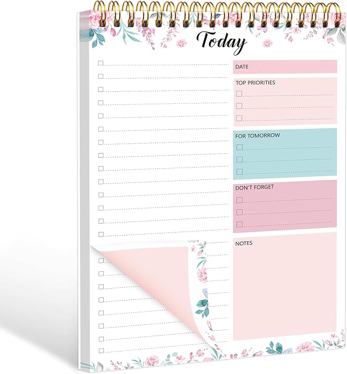 To Do List Notepad - To Do List Notebook for Work with 52 Sheets, 6.5" x 9.8" Checklist Productivity Organizer with Hourly Schedule for Task Management-Roseous