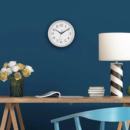 Bernhard Products White Wall Clock Silent Non Ticking 10 Inch Quality Quartz Battery Operated Round Easy to Read Home/Kitchen/Office/Classroom/School Clocks