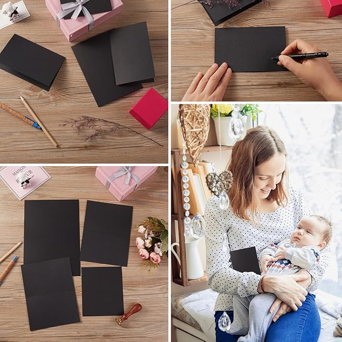 50 Pack Blank Cards Folded Cardstock Thank You Blank Greeting Cards for Invitations, Wedding, Greeting Cards, All Occasion DIY (Black, 3x5)