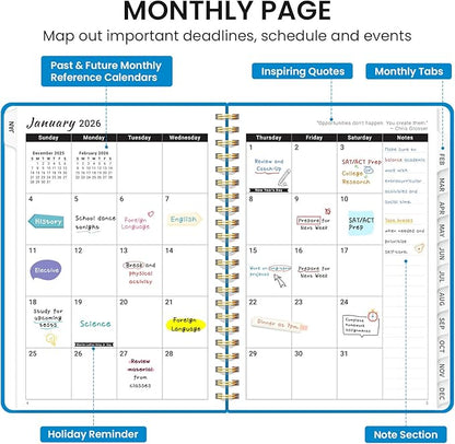 2026 Planner, Weekly and Monthly Calendar Planner, January 2026 - December 2026, Hardcover 2026 Calendar Planner Book with Tabs For Women & Men, Inner Pocket, Spiral Bound, Perfect for Office Home School Supplies - A4 (8.5" x 11"), Azure Blue