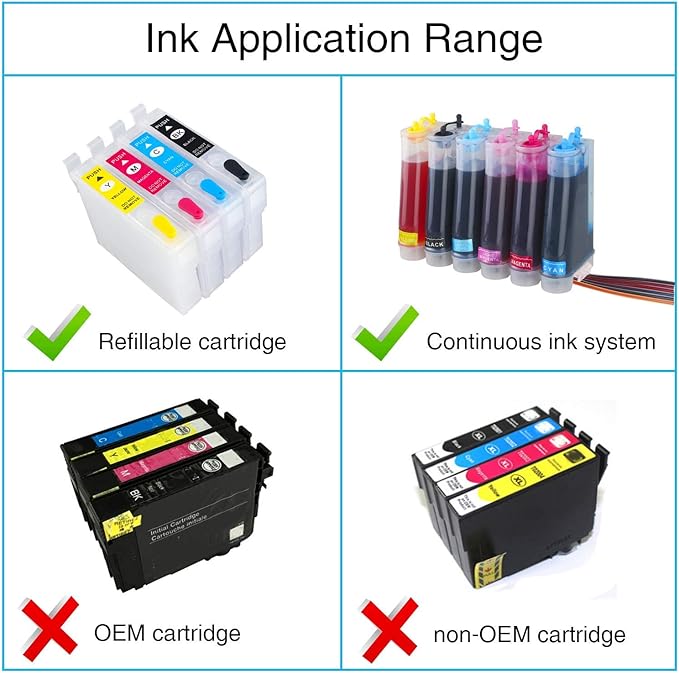 Yellow Regular Refilled Ink for T254 T252XL120-BCS T252XL220 T252XL320 T252XL420 Workforce WF-7710 WF-7720 WF-7210 WF-3630 WF-7620 WF-7610 WF-3640 WF-3620 for Refillable Cartridges or CISS