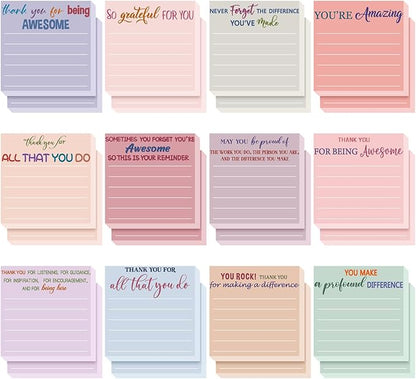 Yinder 24 Pcs Employee Appreciation Sticky Notes Thank You Gifts Bulk Note Pads with Sayings Teacher Gift Mini Pocket Inspirational Notepads for Coworker Office Supply 3 x 3'' (Pastel,Thank)
