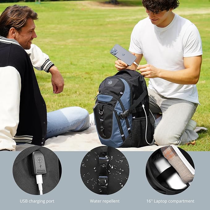 Swissdigital Design Large Business Laptop Backpack with Smart USB Charging Port Travel Backpack Fits 15.6 inches laptops (VECTOR SD803-16 Haze Blue/Black) One Nation One World