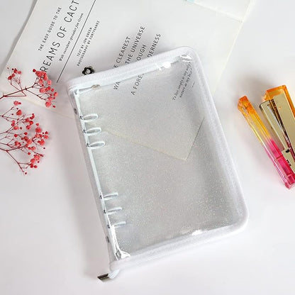 Multibey A5 Binder Cover Clear Soft PVC 6-Ring Binder Budget Cash Evelopes System with Zipper Planner Organizer Refillable Notebook Journal Binder (White, A5)