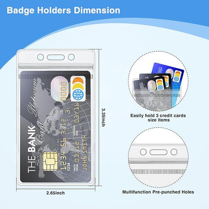 10 Pack Badge Holder Vertical Clear Plastic Waterproof Name Tag Holder Fit Social Security Card and Gift Card, Name Tag Holder for Nurse, Teacher and Student