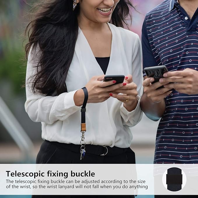 Adjustable Hand Wrist Lanyard with Fixed Buckle, Unisex Short Keychain Lanyard, Durable Wristlet Strap Lanyard for Car Keys Accessories Wallet USB (Black Silver)