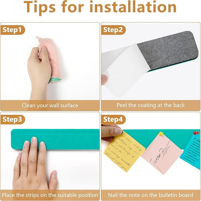 Felt Pin Board Bar Strips Bulletin Board for Bedrooms Offices Home Wall Decoration, Notice Board Self Adhesive Cork Board with 35 Push Pins for Paste Notes, Photos, Schedules