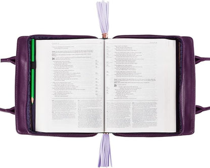 Christian Art Gifts Women's Fashion Bible Cover Purse Style Blessed, Purple Floral Faux Leather, Large