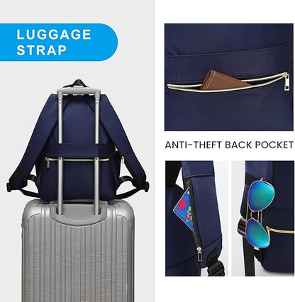 Modoker 15.6 Inch Laptop Backpack for Women, Quilted Work Backpack for Women Bookbag Teacher Backpack, Travel Backpack with USB Charging Port, Backpack Purse for Women Nurse, Blue