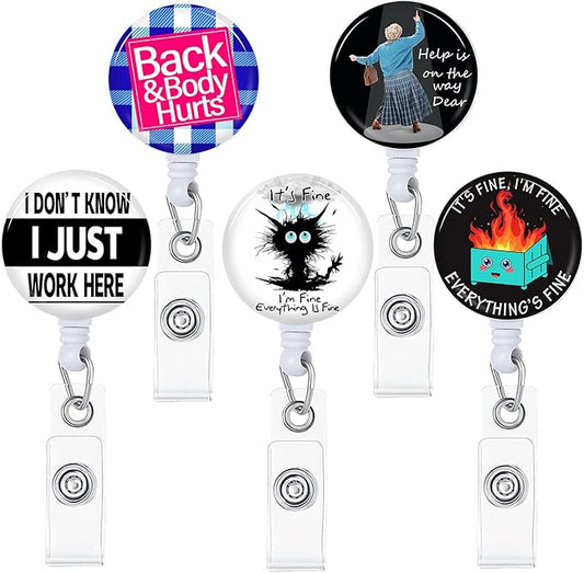 5pcs Badge Reels Holder Retractable with ID Clip for Nurse Name Tag Card Cute Nursing Doctor Teacher Student Medical MD Work Office