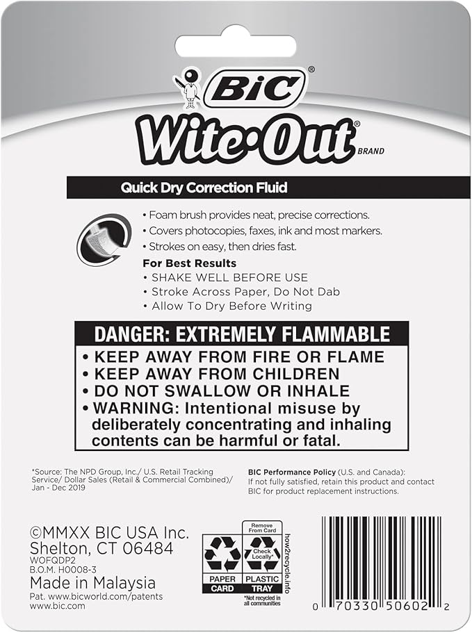 BIC Wite-Out Quick Dry Correction Fluid - 4 pack - white color writeout - white-out