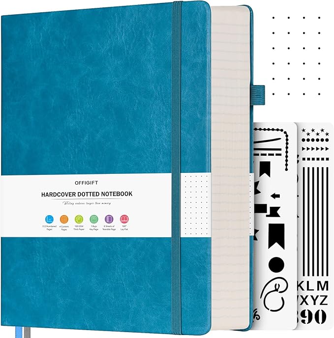 Bullet Dotted Journal, Large A4 Hardcover Leather Journal, 312 Numbered Pages Thick Journal, 100gsm No Bleed Paper Dot Grid Notebook for Women Men, 8.5'' × 11'', Blue