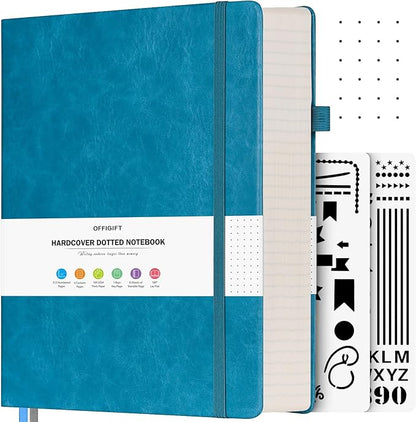 Bullet Dotted Journal, Large A4 Hardcover Leather Journal, 312 Numbered Pages Thick Journal, 100gsm No Bleed Paper Dot Grid Notebook for Women Men, 8.5'' × 11'', Blue