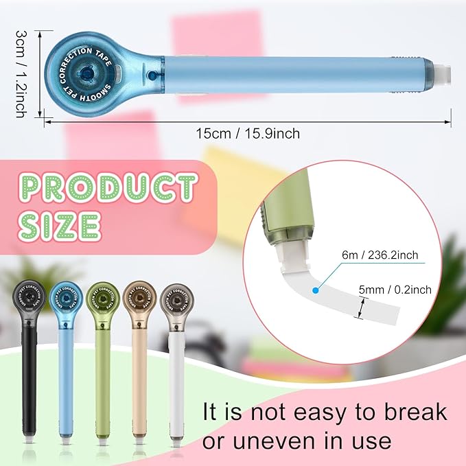 Gersoniel 10 Pack Correction Tape Pen Correctional Ink Tape Push Pull Protective, Easy to Use Applicator for School Office Supplies, 0.2 x 236 Inch(Natural Color)