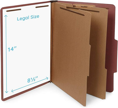 10 Legal Size Classification Folders - 2 Divider - 2 Inch Tyvek Expansions - Durable 2 Prongs Designed to Organize Standard Law Client Files, Office Reports - Legal Size, 10 Folders (Red)
