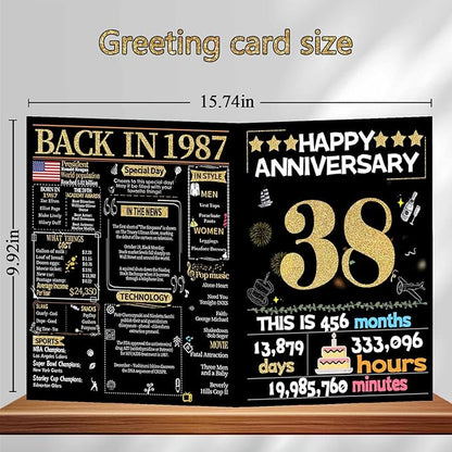 Joycard 38th Anniversary Card for Women Men, Gold Wedding Card for Wife Husband, Sweet Marriage Decorations Gifts for Couple, Perfect for Her Him on Anniversary Day, Back in 1987