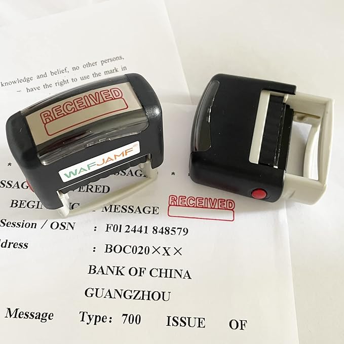 WAFJAMF Self Inking Rubber Stamp - Office Message Stamp - Red Ink, Medium