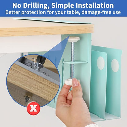 LUKETURE Desk Side Storage, 2 Tier Steel Hanging Organizer, No Drill Side Desk Organizer, Laptop Holder, with Pen Holder, Hanging Table Storage for Office and Home (Blue, L(2 Tier))