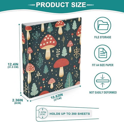 Cute Mushroom Red 3 Ring Binders with Clipboard File Folder for Office School with Pocket, 1 Pack, E01W24021