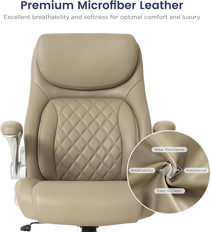 Nouhaus Ergonomic Office Chair Premium Microfiber Leather Adjustable Lumbar Support & Armrests, High Back Comfy Desk Gaming Chairs Executive Computer Swivel Chair Tilt Function(Posture,Taupe)