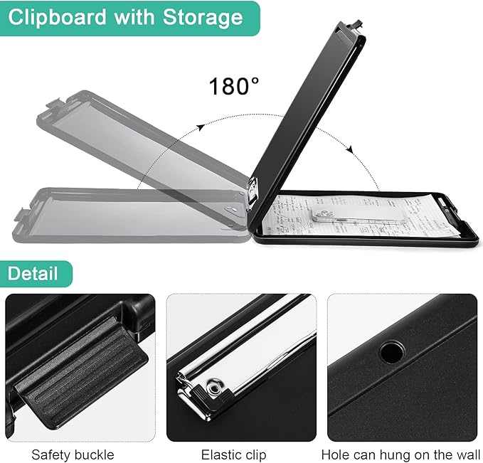 Geyee 16 Pcs Clipboards with Storage Letter Size Foldable Nursing Clipboard Storage with Pen Holder Plastic Storage Clip Board with Low Profile Clip for Student Teacher Nurse Office 9.4 x 13.4 Inch