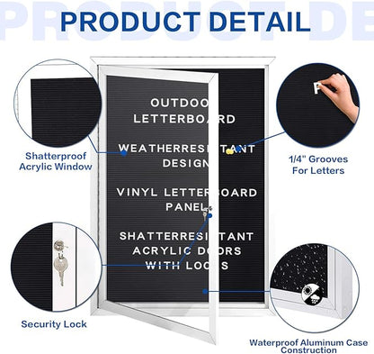 SWANCROWN Outdoor Lockable Letter Bulletin Board Shatter Resistant Display Cases Wall Mount Message Board with Swing Door,36x24 inches