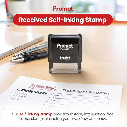 Promot Received Self Inking Rubber Stamp - Refillable Received Stamper - Business, Bookkeeping, Ordering, Accounting, Work, Office Stamps - Red Ink