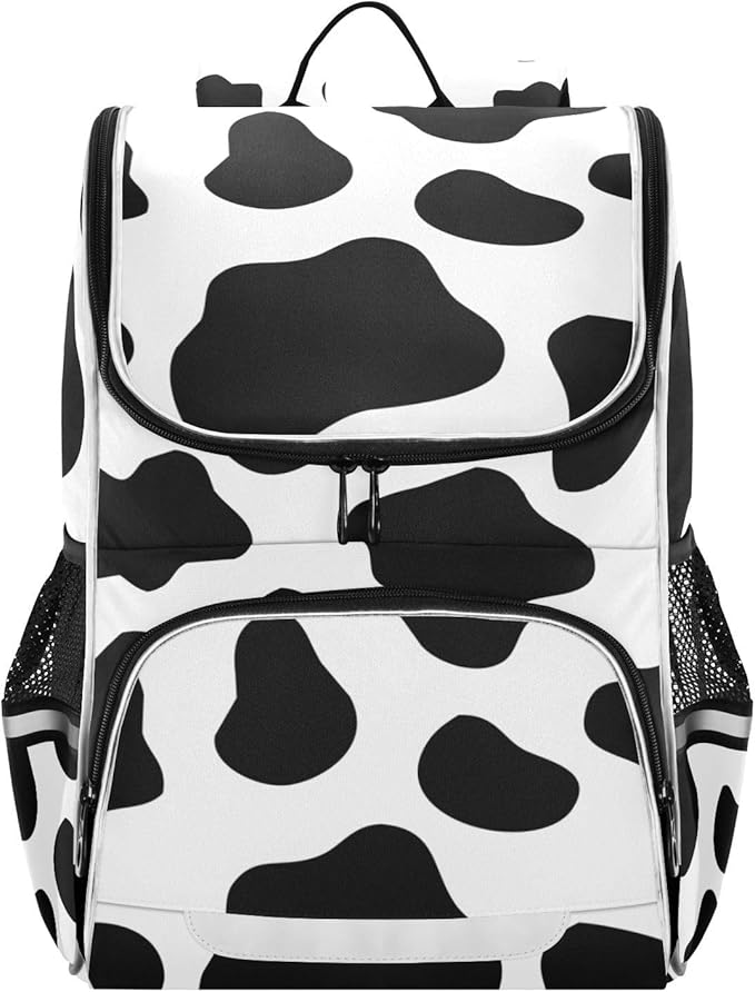 Cow Print Backpack with Reflective Strip for Kids Boys Girls Elementary School Bag Removable Chest Strap