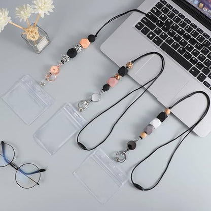 9 in 3 Set Retractable Lanyard for ID Badges, Teacher Lanyard with ID Holder Beaded Lanyards for Women Teacher Appreciation Gifts Stocking Stuffers for Girls