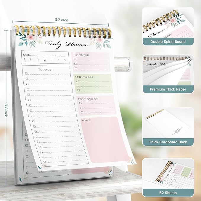 To Do List Notepad, To Do List Notebook for Work with 52 Undated Sheets - Daily Planner for Women & Man - Organizer Notepad for Office Desk Accessories and Home- Floral