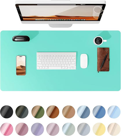 YSAGi Leather Desk Protector, Office Mat, Large Mouse Pad, Non-Slip PU Leather Blotter, Laptop Desk, Waterproof Writing Pad for Office and Home (Calamine Blue, 35.4" x 17")